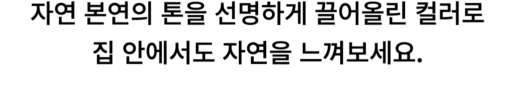 자연 본연의 톤을 선명하게 끌어올린 컬러로 집 안에서도 자연을 느껴보세요.